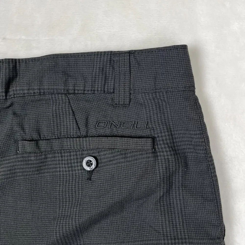 O'Neill Shorts Mens 38 Gray Plaid Chino Flat Front 10 Inseam Casual Pockets Y2K
